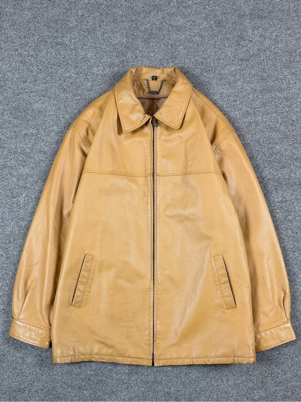 Vintage Tanners Avenue Mustard Yellow Leather‎ Full Zip Collared Jacket Men’s XL